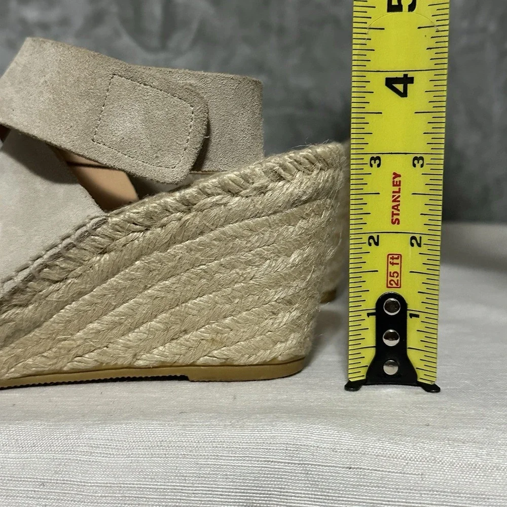 Bettye Muller Strappy Leather Espadrille Wedge Sandals Womens 7/37 Beige Coastal